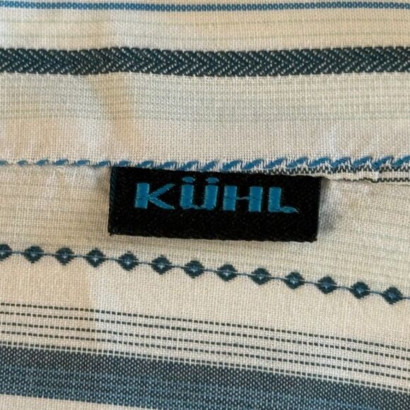 Kuhl Men’s Suncel Button-Up Medium Shirt Blue Striped Hiking Outdoors Mountains - Picture 6 of 6